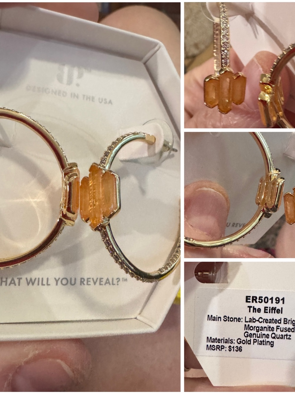 The Eiffel Gold-Plated Hoop Earrings with Orange Morganite Accent